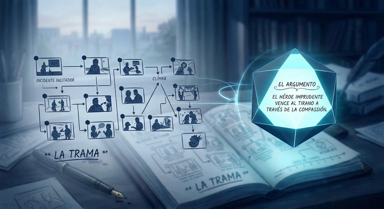 Cómo distinguir trama y argumento al escribir guiones y relatos.